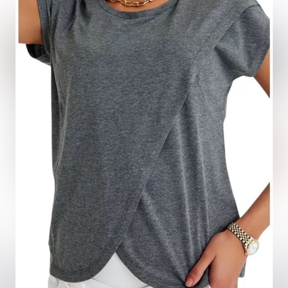 Accouchée Crossover Short Sleeve Cotton Maternity/Nursing Top - Picture 8 of 8